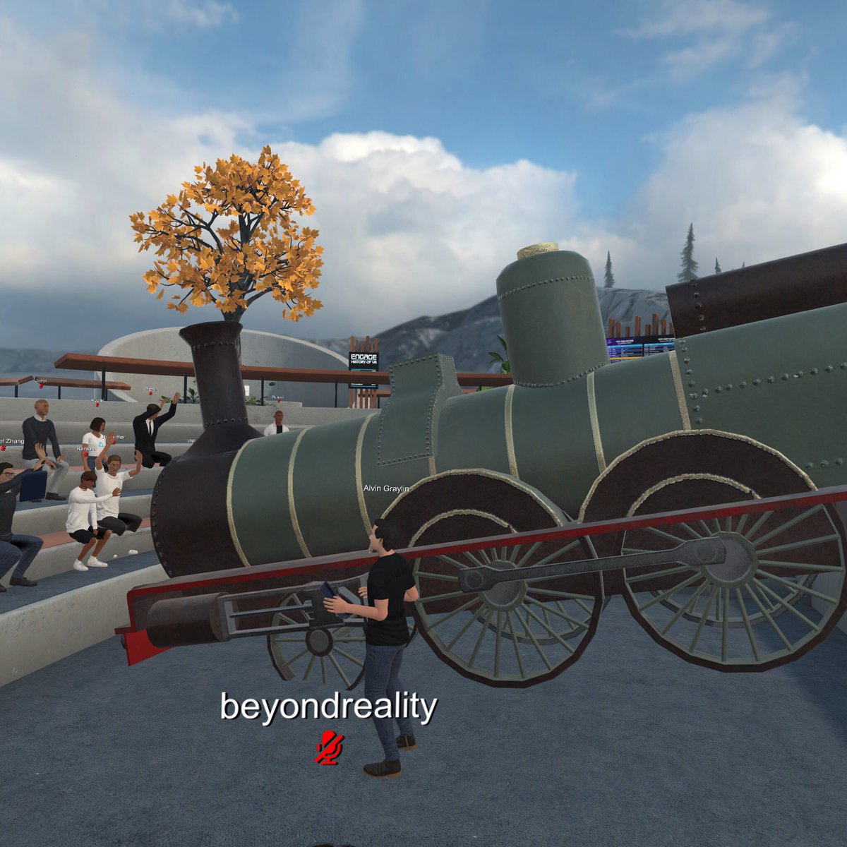 whimwhams's tweet image. Attended the #V2EC2020 last night. I loved the 3D animation integration...whales, trains, giant hairdryers! So fun!!! There were the expected audio issues, and some bugs navigating this new #vr way, but I still tried to make my way back in after rooms crashed. 
More pics below😁