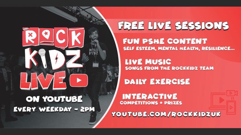 // ROCK KIDZ LIVE //

We still want to make sure we are serving primary schools, parents and children as best we can during this time and so on Monday (23rd March) we’ll be launching our first ever online resource ‘Rock Kidz Live’. 

🎤🥁🎸

#HomeLearningUK #PrimarySchool