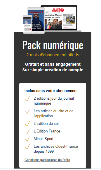 Si le confinement vous offre un peu de temps, profitez-en pour découvrir tous les produits numériques d' <a href="/OuestFrance/">Ouest-France</a> Nous vous les offrons pendant deux mois car nous estimons que s'informer et se divertir, c'est plus que jamais essentiel abonnement.ouest-france.fr/numeriqueoffer…
