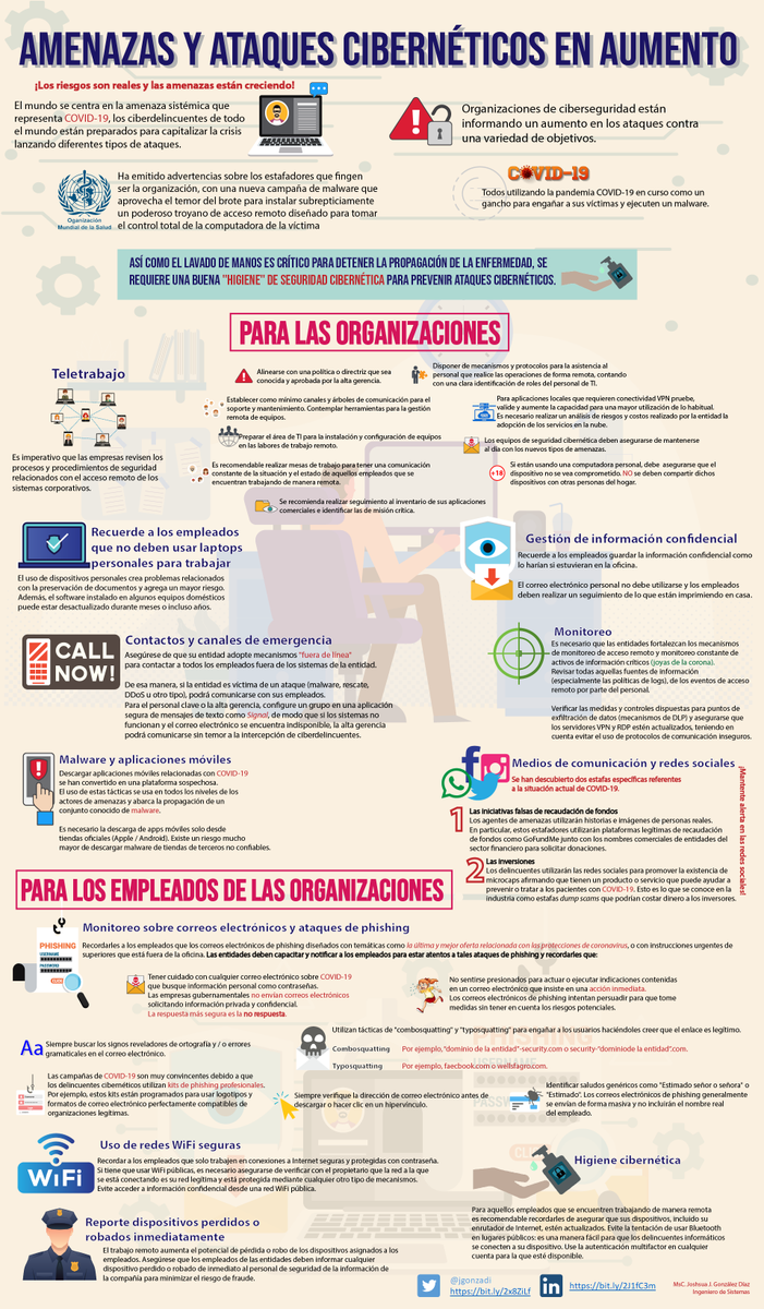 jgonzadi's tweet photo. #QuedateEnLaCasa #SecurityChallenges 🚨 La ciberseguridad en tiempos del coronavirus: Recomendaciones generales para organizaciones y empleados. https://t.co/m2oPnRX1n9