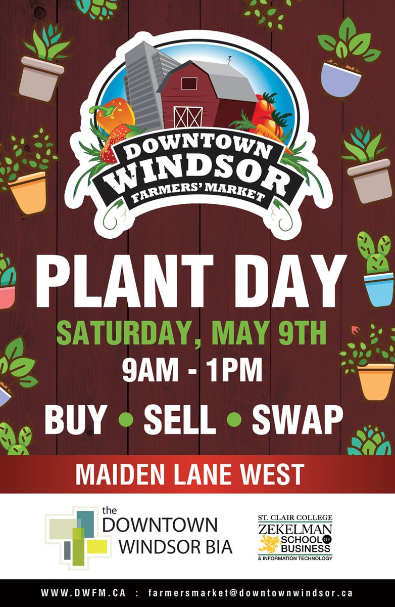 WECCGC's tweet image. On May 9 the Downtown Windsor Farmers Market will be hosting a "Plant Day" buy-sell-swap. They'll be closing down Maiden Lane to have a #DWFM Plant Sale and Swap from 9am-1pm.