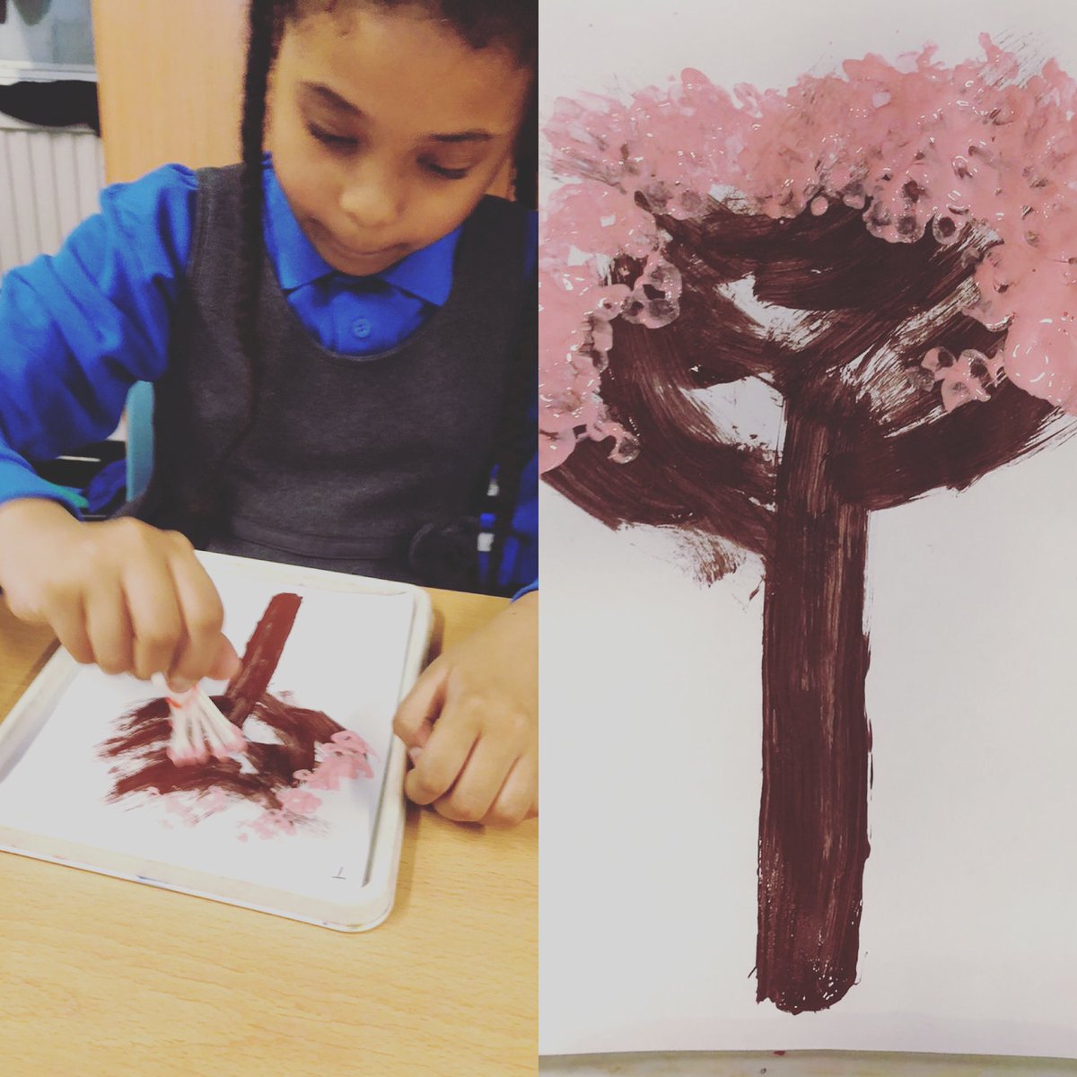 primary_barlby's tweet photo. The Orchard children have been very mindful recently as we recognise that despite uncertainty, nature carries on. Noticing the changes of the season is helping us to stay grounded. Look at their lovely spring blossom trees 🌸 #mindfulness #nature #keepgrounded https://t.co/6ikVMcaFqV
