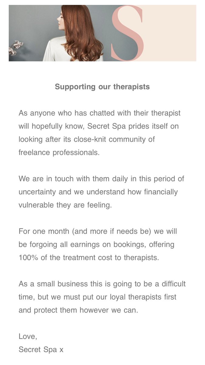 For one month, we will be forgoing all earnings on bookings, offering 100% of the treatment cost to our therapists #covid19