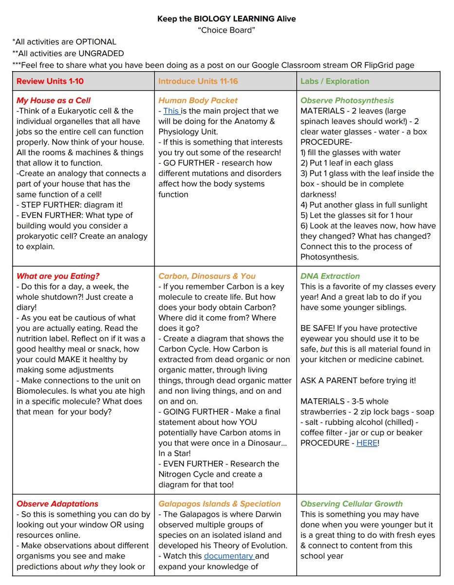 MsFrizz143's tweet photo. In seeing all of the amazing resources teachers from across the country have been sharing I created a Biology Choice Board!
Calling this '#1' because there is always room for more ideas!
#sharelessons #shareknowledge #shareexperiences
*message me if you want a direct link https://t.co/Mr0aYX4rt8