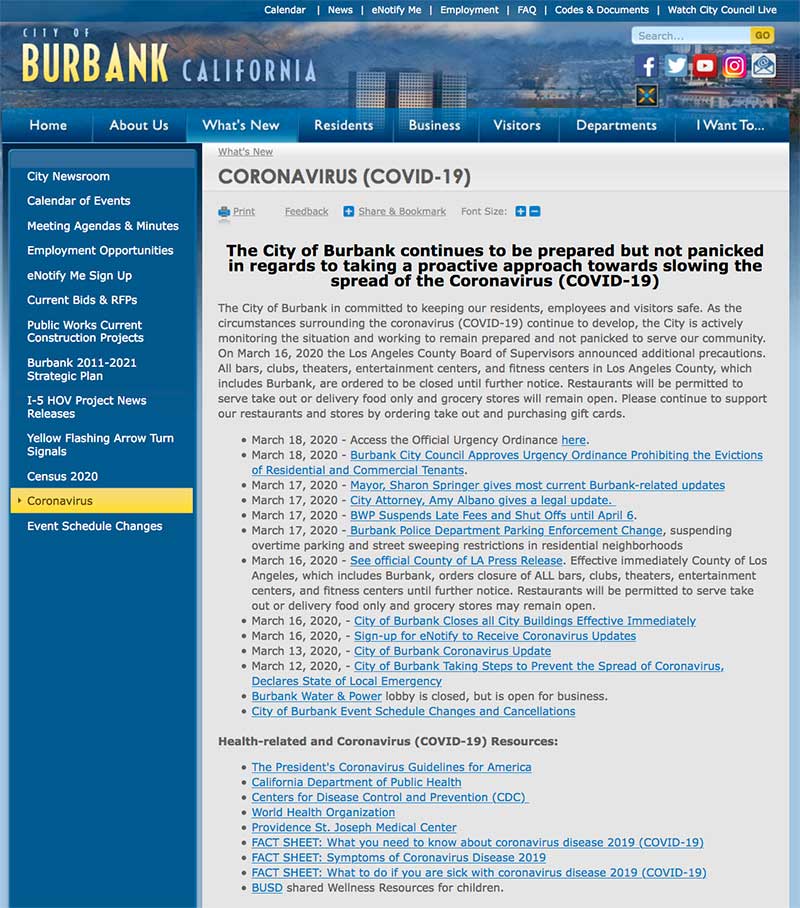 Please check out the City of Burbank's web page regarding the city's approach to the coronavirus (COVID-19).
burbankca.gov/what-s-new/cor…