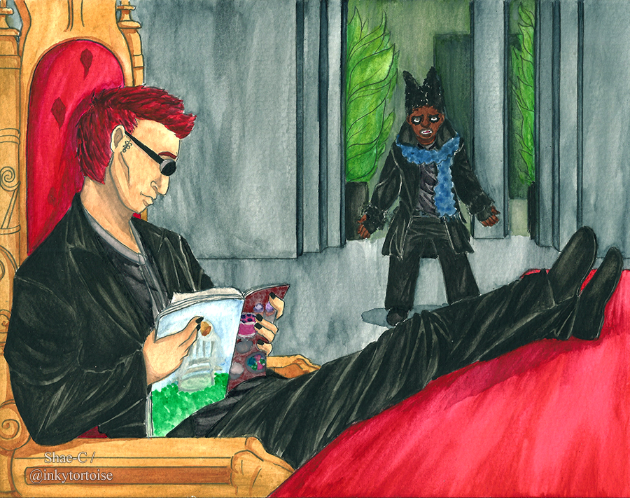 InkyTortoise's tweet photo. Being an intern is hard enough, but it's even harder when your adversary goes missing! This is one of the softest chapters so far in @vol_ctrl story! Chap 14 is up on AO3: https://t.co/XS3xib8egU 

#goodomens #goodomensfanart #internfromhell #disposabledemon #Crowley #art #fanfic https://t.co/7C0il8GLhV