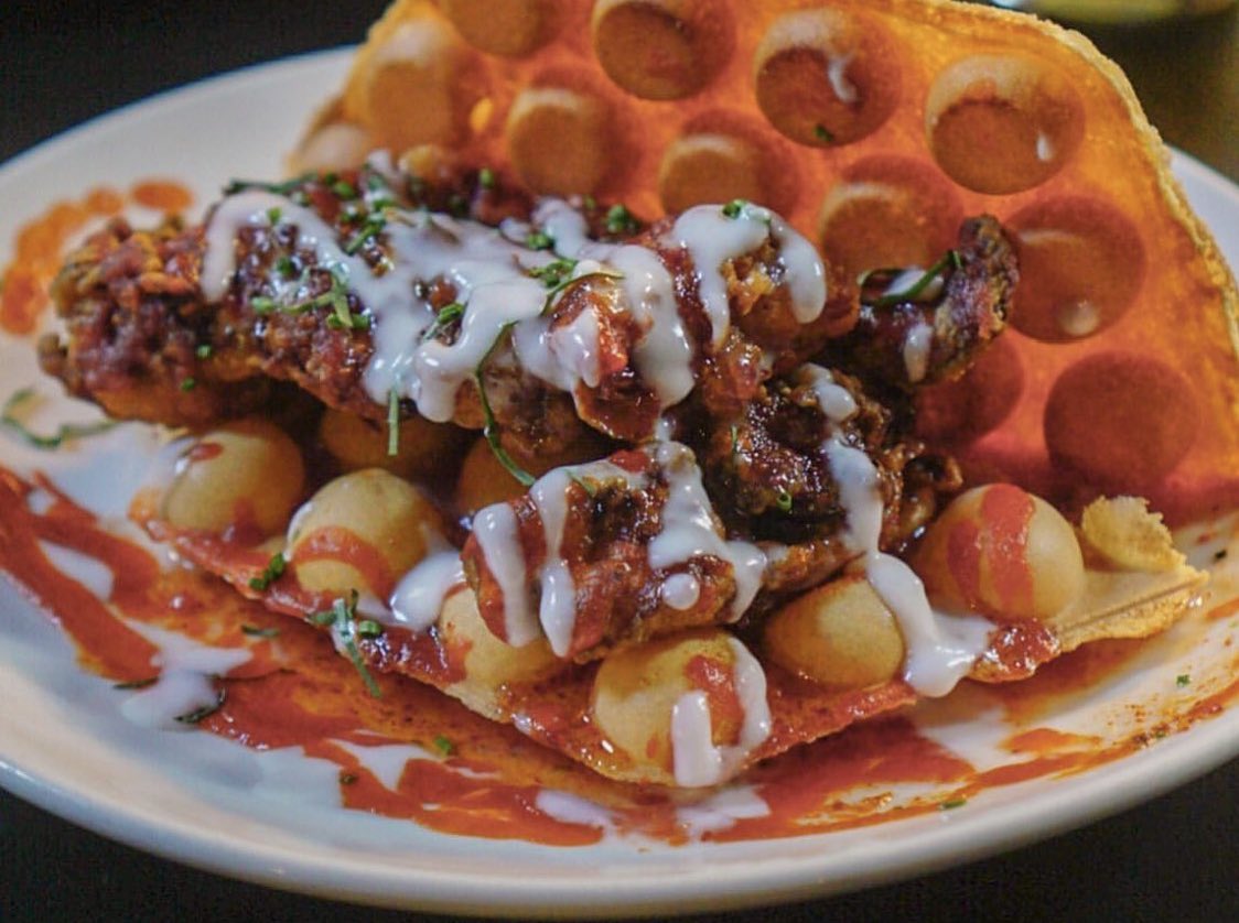 MarinationCC's tweet photo. You asked & we listened... Fried Chicken & Bubble Waffles from our #brunch menu is available for curbside pick up, takeout or delivery EVERYDAY! We’re hoping to add cocktail and mimosa kits ASAP. We’ll continue serving up aloha as long as we can. ❤️ #SuperBrunch #WashYourHands https://t.co/bW1YhEPnN7