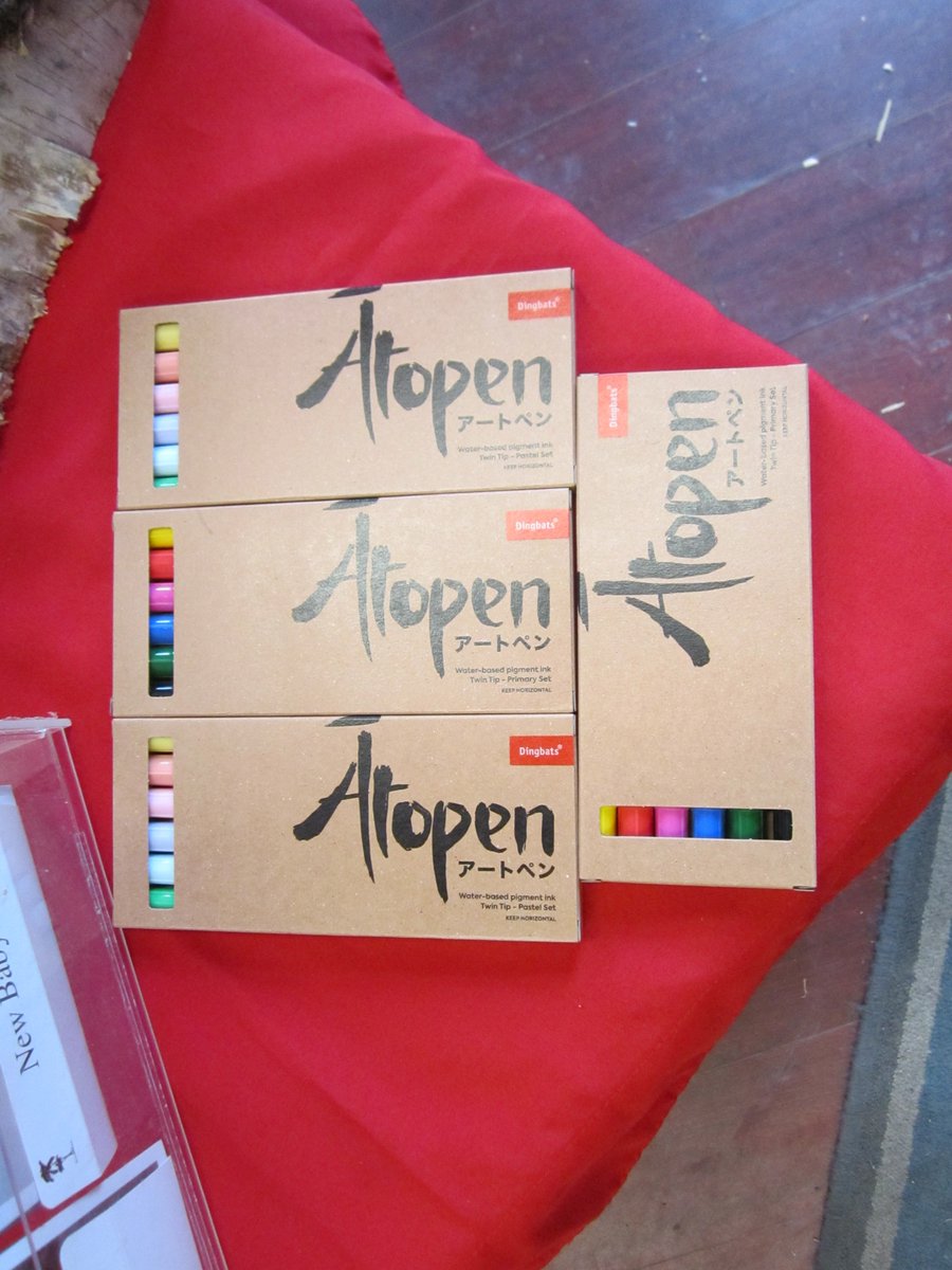 Great new product. High end Atopen markers. Brush tip at 1 end, fine point at the other. Ideal for calligraphy, art or journalling. Pastels or prime colours.