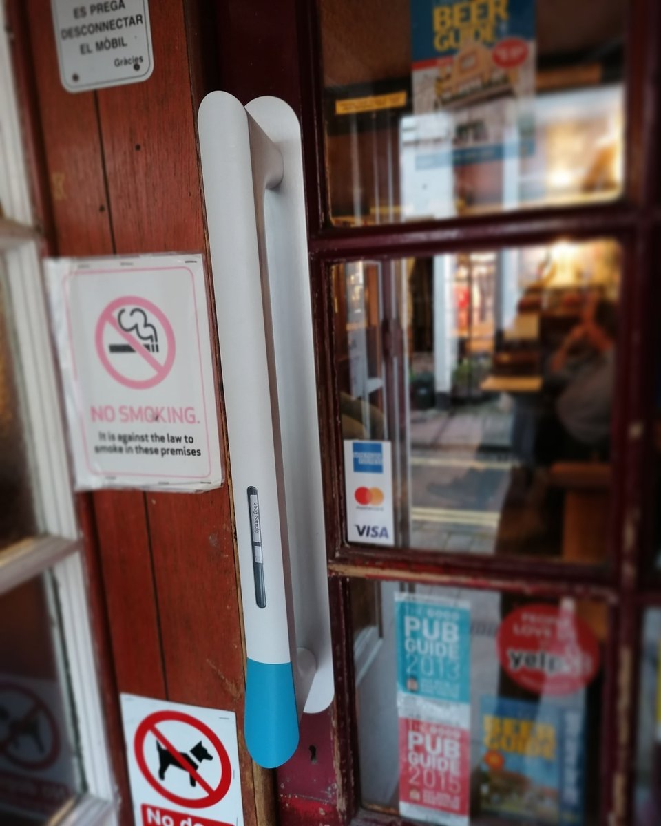 We have installed a 'hand sanitising door handle' this afternoon in further measures to raise hygiene standards. (Bottom blue part of door handle dispenses santisier). We are doing our best in the circumstances!

#pubs #oxford #covid19UK