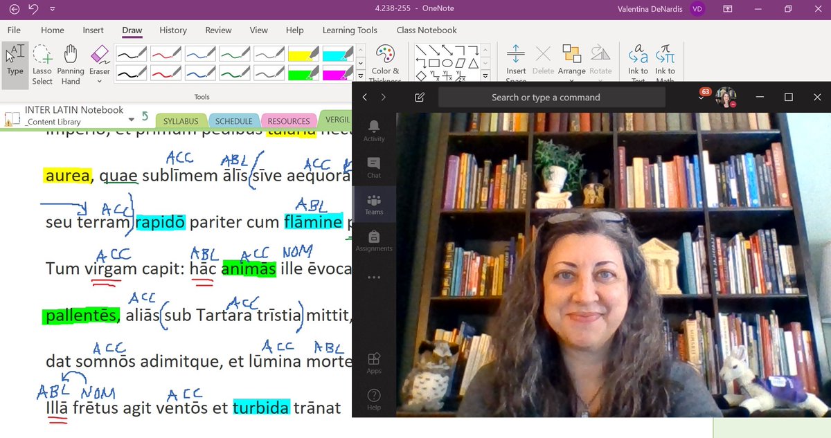 cyberantiquity's tweet photo. In my undergrad Latin class, I share our #OneNoteClassNotebook during a live @MicrosoftTeams video meeting in our class Team and annotate the @msonenote page as we discuss the text. @OneNoteEDU @mtholfsen @justinchando @MIEE_Flopsie #MIEExpert https://t.co/jlGWiFiawn
