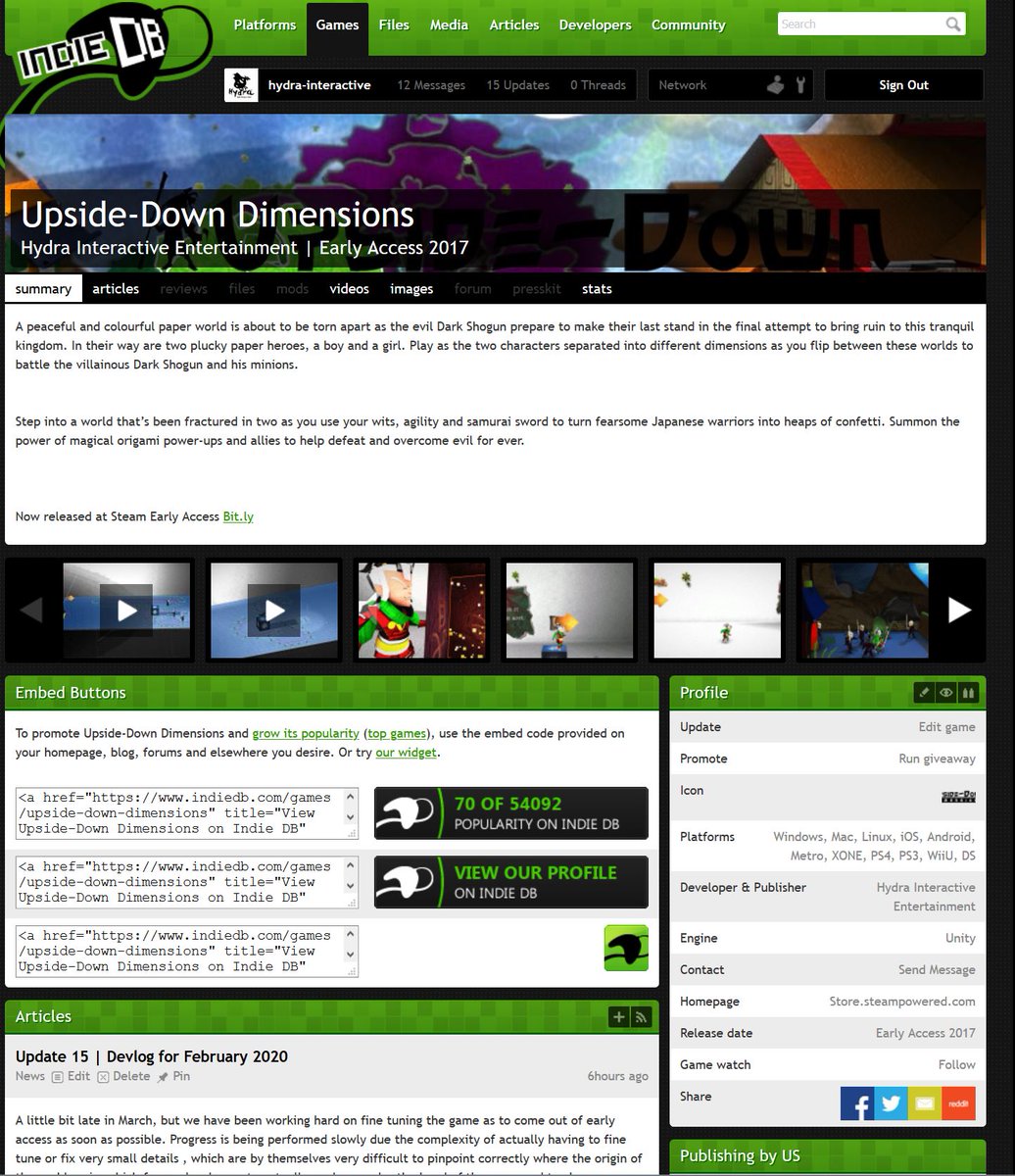 Again in the top 100 games in @indiedb as we move forward in closing the game for full release.

indiedb.com/games/upside-d…

#gamedev #indiedev #indiegame #arpg #papercraft #origami #platform