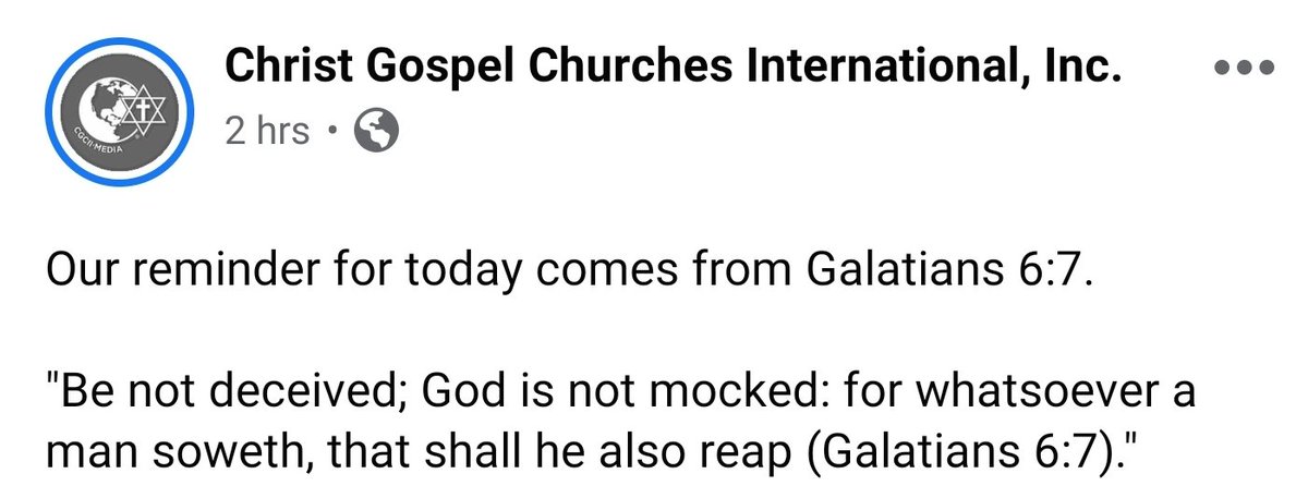 ChristGospelCII's tweet photo. Our verse for today is found in Galatians 6:7. https://t.co/W8scOiqqq4
