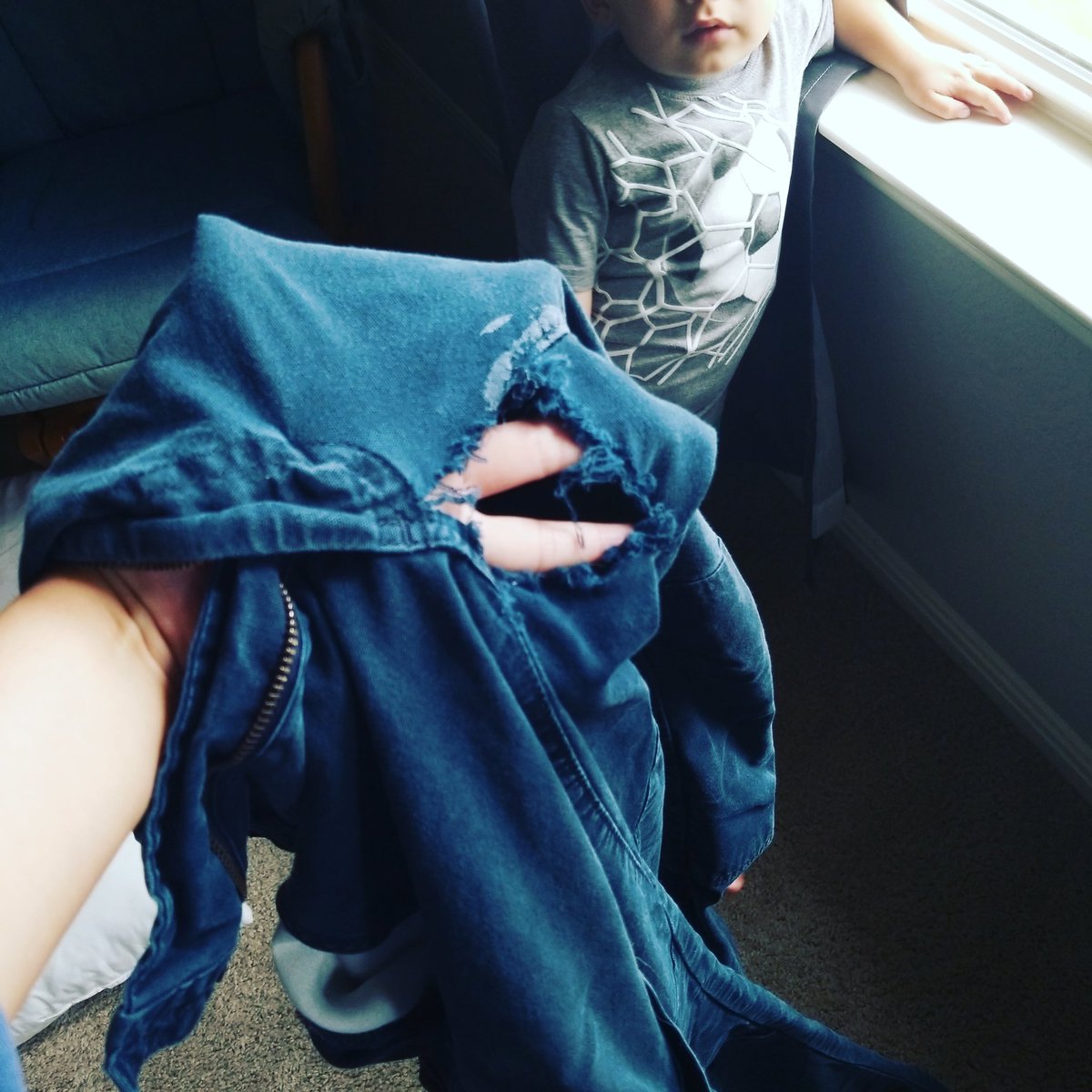 LandeeT's tweet photo. @att my frustration is maxed. My husband's down to the final two pair of usable, repairable work pants. Now he's on mandatory 6 days. With the billions your making you might send him some pants that don't disintergrate in the crotch point of the pants after a few months? https://t.co/q4UkBfLBZl