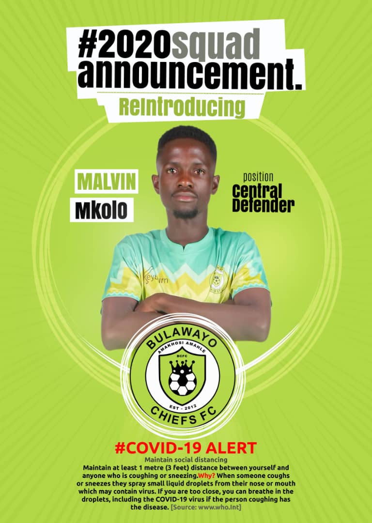 BulawayoChiefs's tweet photo. Day 2 of our Squad Announcement in line with our Corona Awareness campaign
We reintroduce Malvin Mkolo. Here for another season battle in central defense
#Ninjas2020Squad https://t.co/ywt7qZLhcm
