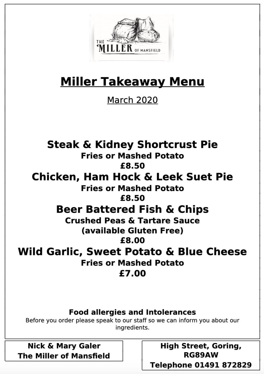 #nowdoingtakeaway
🥡 NEED TO KNOW:
* Please order at least 2 hours ahead
* Available to collect Fri &amp; Sat 12-8pm and Sun 12-4pm
* Pies are individual portions BUT can be made for 4 upon request!
* Veggie option is also a pie :)
☎️ Who you gonna call? 01491 872829
🙌 THANK YOU!