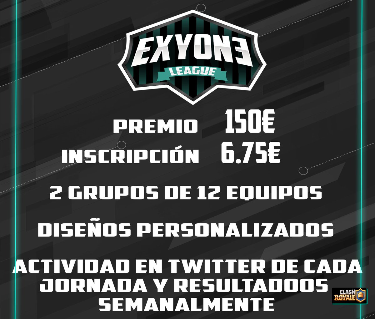 ¡Nueva edición!

🥳Abrimos inscripciones.🥳
-Diseños personalizados
-24 equipos
     -fase normal
     -fase de eliminatoria (playoffs)
-150€ en juego.
-Twitter muy activo.

¿Quieres inscribir a tu equipo? 

Para mas info, MD.