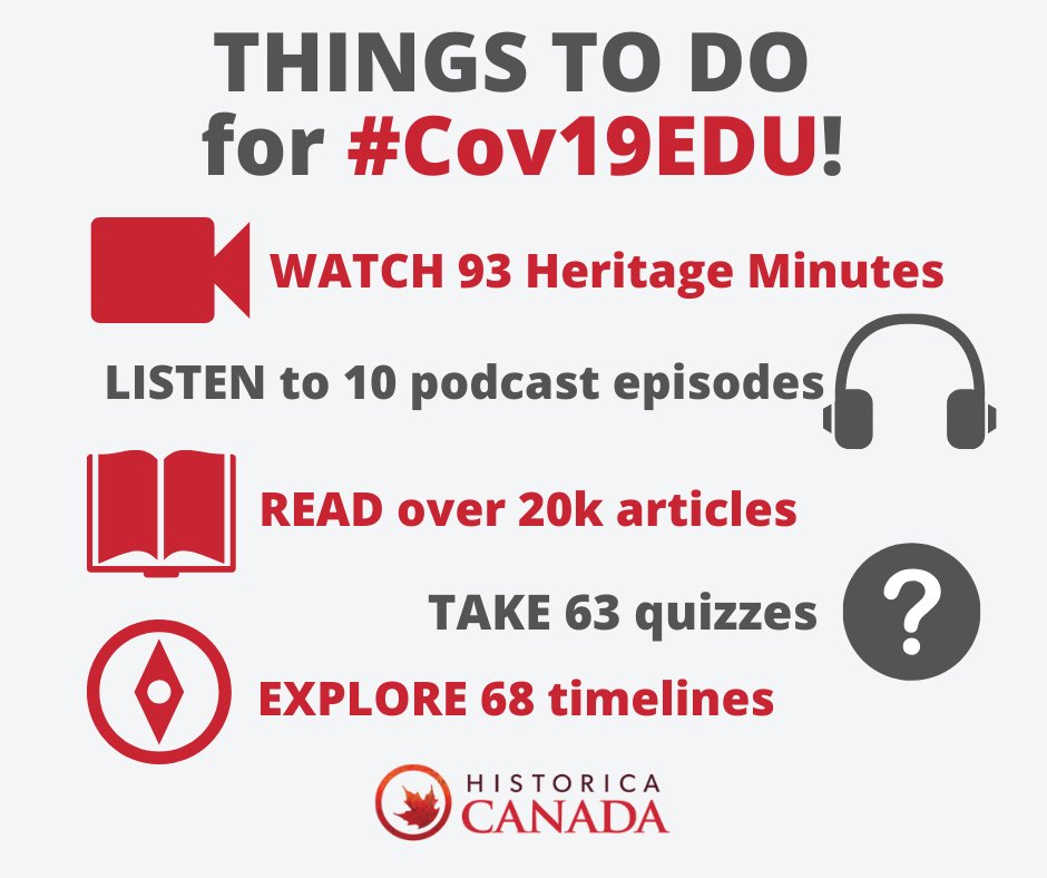 CdnEncyclopedia's tweet image. Bored at home? Want to keep kids learning while everyone is #socialdistancing? Here’s a thread on @HistoricaCanada&apos;s resources to help with your #CovidEDU #Cov19EDU. To help pass the time in #quarantinelife, you can: 

(1/4)