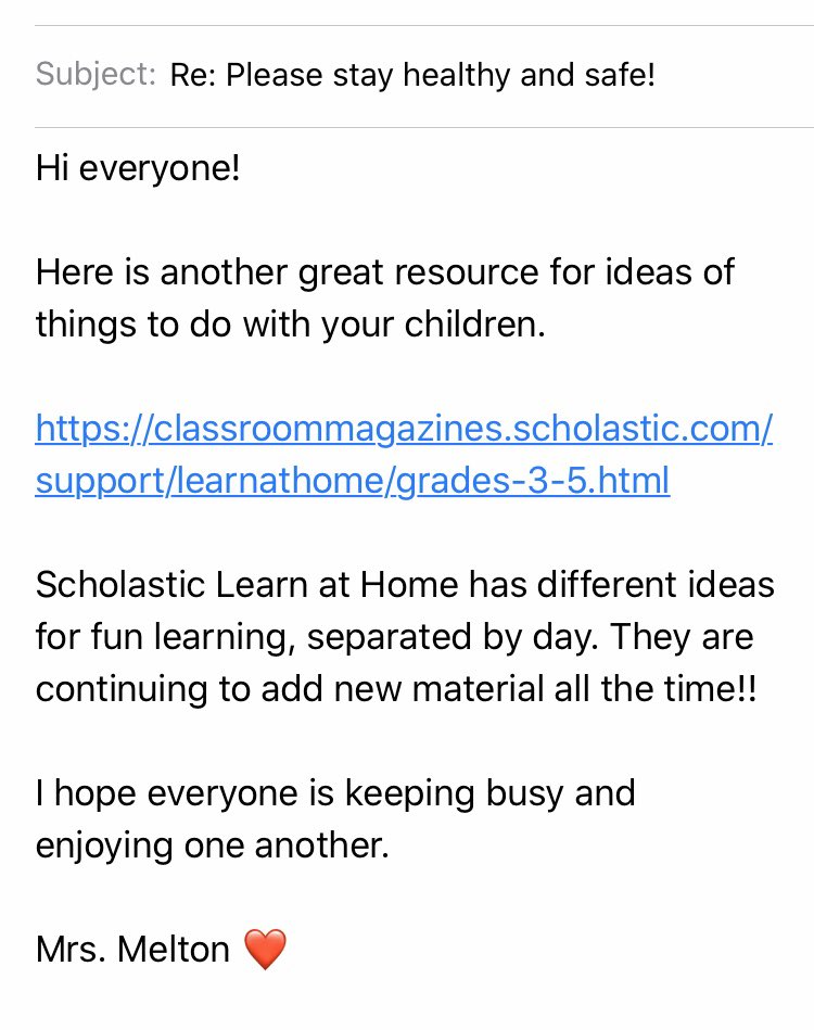 JCMelton88's tweet photo. Another great resource for parents to allow their children to explore. This website is Scholastic Learning at Home. Students can explore some awesome resources day by day! 
Stay safe. ❤️ @TheFarmAACPS 

https://t.co/Sl6NCf6OWu https://t.co/0gffexTAAx