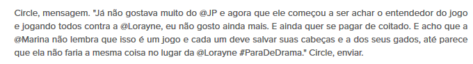 Tici_Elizabeth's tweet image. #TheCircle  #TheCircleBrasil  mensagem: "Migles lacrou, concordo plenamente eles estão esquecendo que é um jogo e estão formando muita panelinha, minha estratégia seria eliminar os mais "fortes" porque no final vai ficar mais difícil. #acordem #vocêsestãojogando". Circle, enviar.