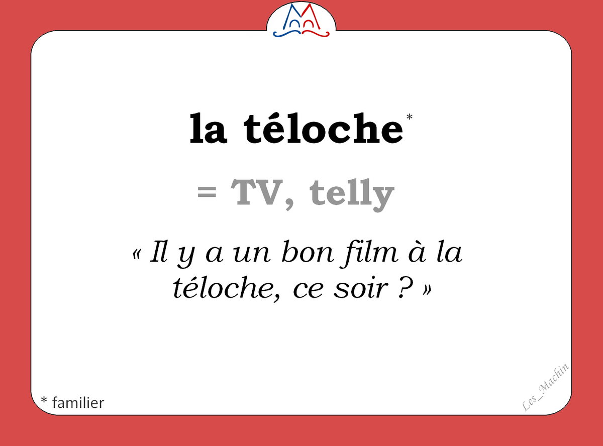 Les_Machin's tweet photo. Le mot (familier) du jour : 
« la téloche » [la telɔʃ] 
📺📺📺
#SLFF20 #Francophonie
#ClasseFLE #LearnFrench 
#ConfinementJour3 #FLE https://t.co/NBbnhcLZ2Y