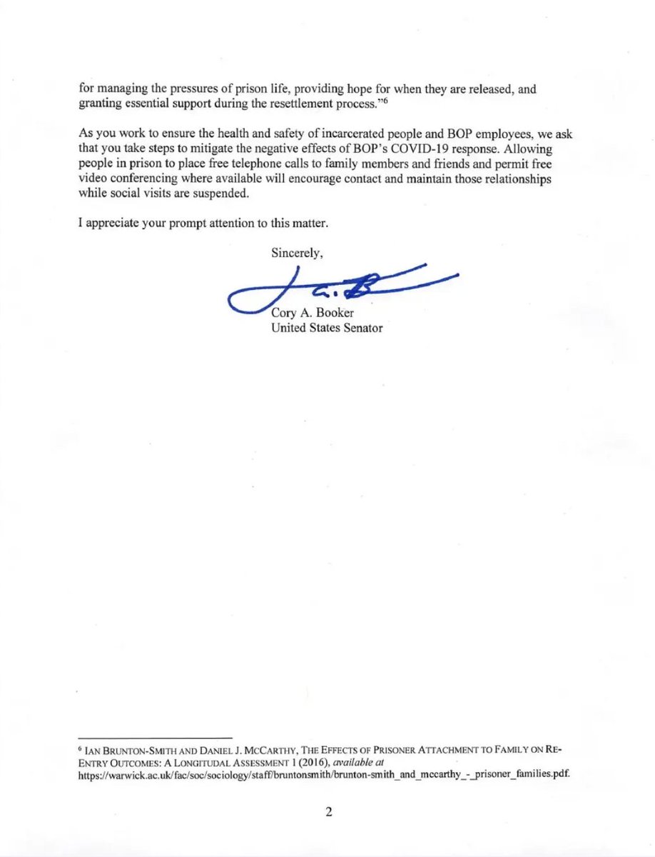 Screenshot of page 2 of Senator Booker's letter. More information is available at the link in the original tweet.