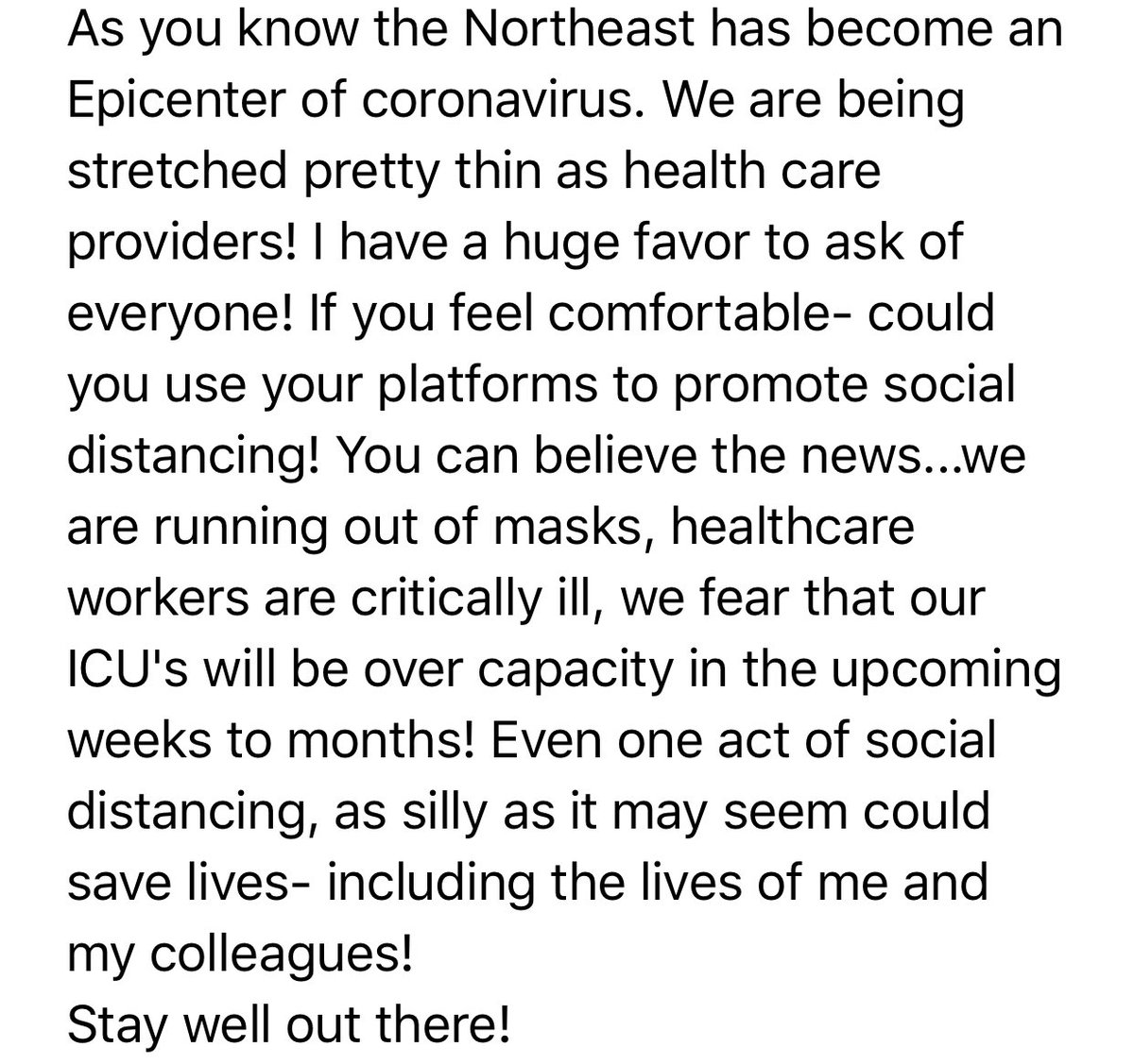 AshleyFoxSpeaks's tweet photo. Just got this from a friend who is a pediatric doctor in Philadelphia. Please please please practice social distancing. It really matters! https://t.co/uF75tIVrI2