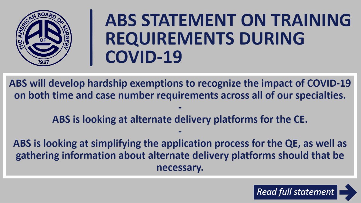 ABS Statement on Training Requirements During COVID-19 - ow.ly/pADw50yQB0O