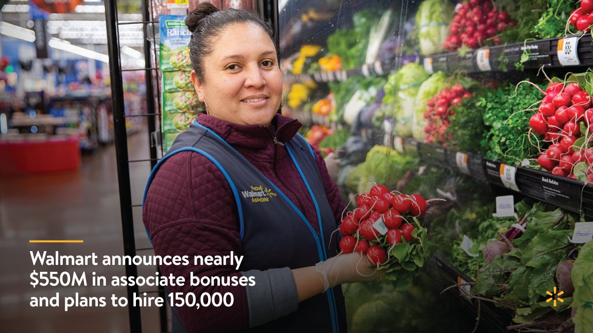 WalmartNews's tweet image. Our associates are our heroes. To say thank you, we're providing nearly $550M through special bonuses and advanced quarterly bonus payouts to hourly store, club and supply chain associates. We're also hiring! We plan to add 150,000 jobs. Read more here: bit.ly/3dcfXOl