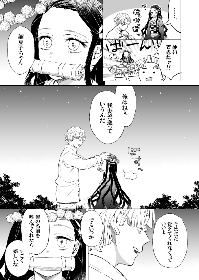 「これはきっと(まだ)恋ではないけれど」(1/2枚)

※ぜんねず未満のぜんねず漫画?です
※那田蜘蛛山～蝶屋敷～無限列車あたりの、まだ自我の薄い禰豆子と善逸のお話 