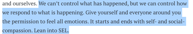 DrJWGraham's tweet photo. Thanks @marcbrackett &amp; @drchriscip for Teacher, Interrupted: Leaning into Social Emotional Learning Amid the COVID 19 Crisis: https://t.co/iMDersYKIA! I especially loved your advice highlighted below. https://t.co/NKmClSFGtJ