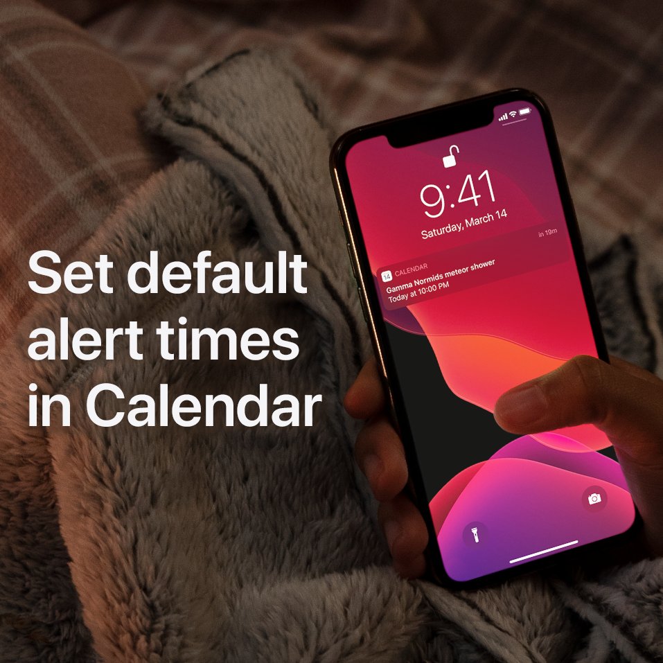 AppleSupport's tweet photo. How do you stay so organized? 💁🏻‍♀️

Here’s how to set default alerts for different event types in Calendar. So you’ll be reminded right on time. https://t.co/9xglqraWjW