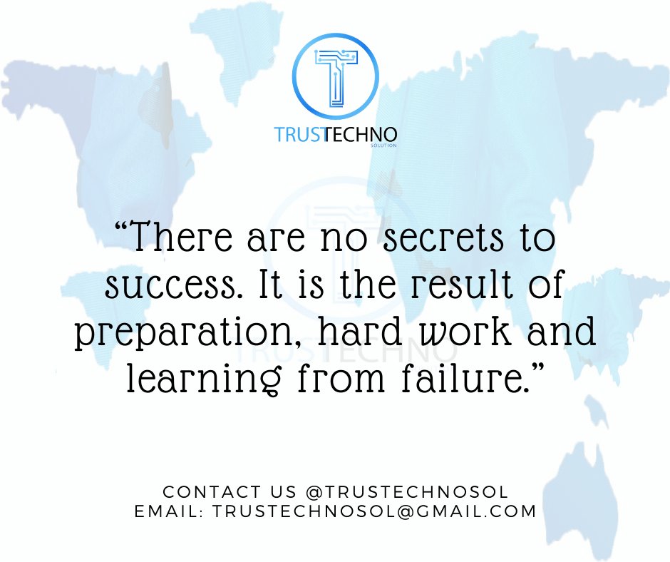 trustechnosol's tweet image. “There are no secrets to success. It is the result of preparation, hard work and learning from failure.”
Email: Trustechnosol@gmail.com
#Trustechnosol #Software #Software_Solutions #Software_Company #Website #Website_Development #Website_Designing #Graphic_Design #Android_APP