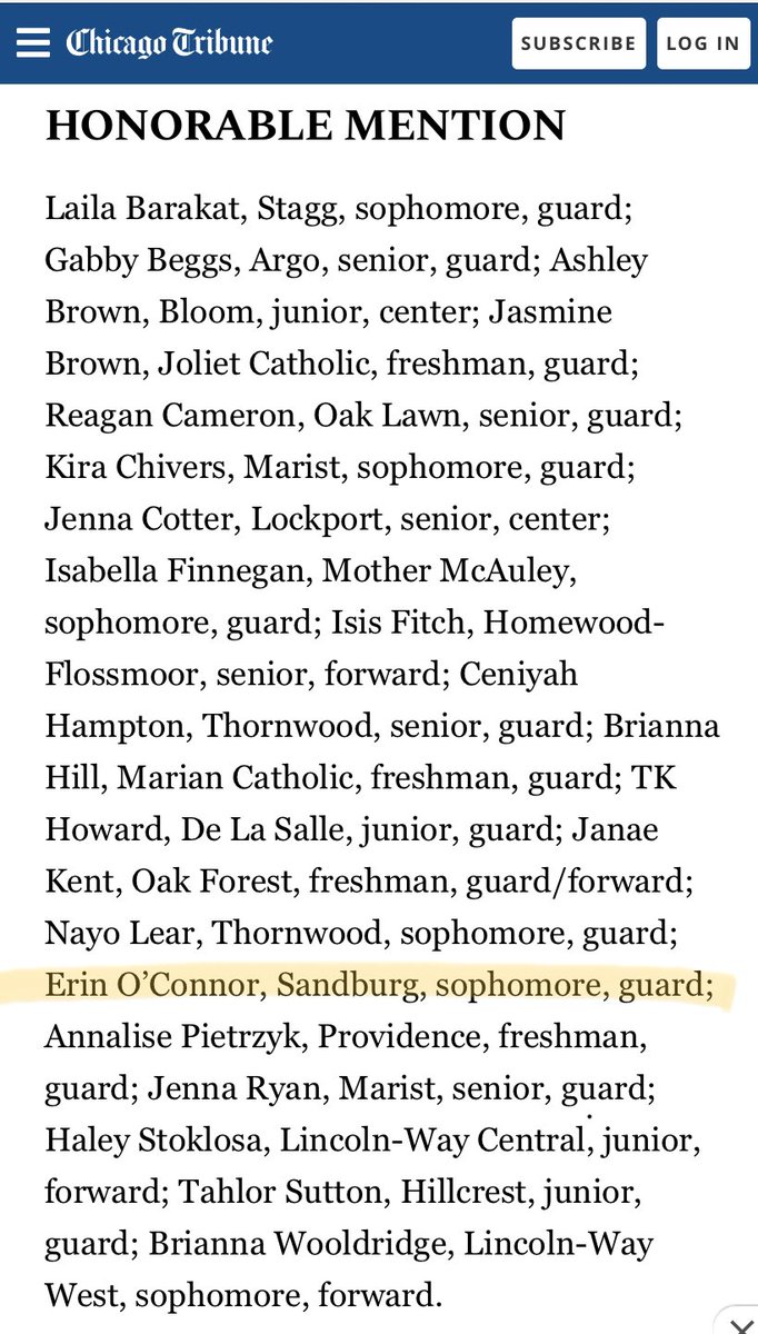 Congratulations to our sophomore guard Erin O’Connor on earning All-Area Honorable Mention from the Daily Southtown! What a tremendous achievement to be considered one of the top players on the south side! <a href="/erinoconnor34/">erin o’connor</a> <a href="/EaglesAthletics/">Sandburg Athletics</a> <a href="/SandburgHS/">Carl Sandburg H.S.</a>