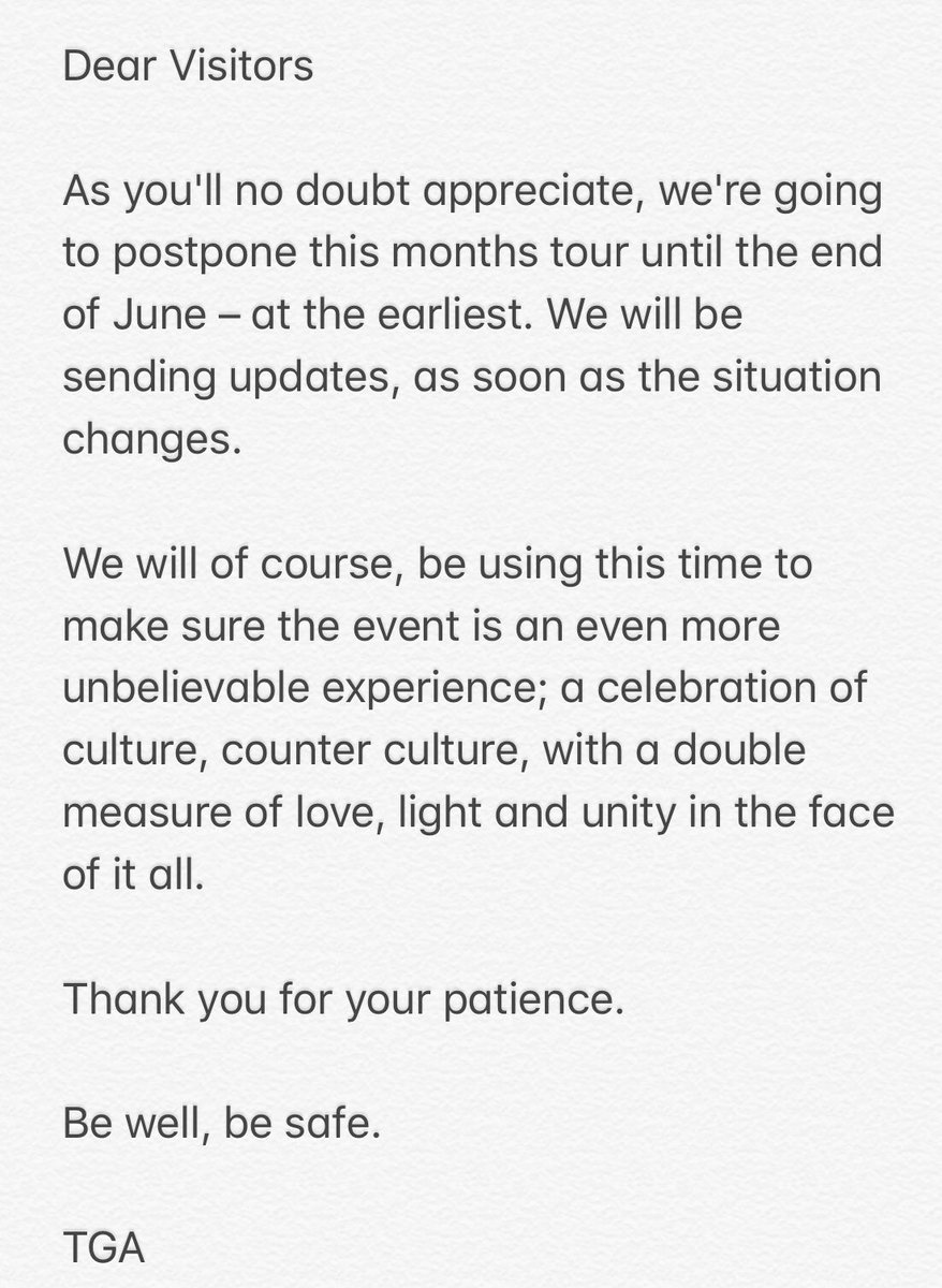 March tour postponed #COVID19
#stayhome #staysafe #stayhealthy <a href="/ONTHEBUS69/">The Galleries Association</a> <a href="/Muse_Gallery/">The Muse Gallery</a> <a href="/PortobelloRadio/">Portobello Radio</a>