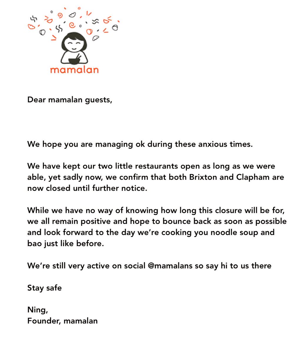 We’d like to thank our wonderful team and all our regulars for their support during these awful times. 
We hope for a brighter future. Stay safe everyone and see you soon.