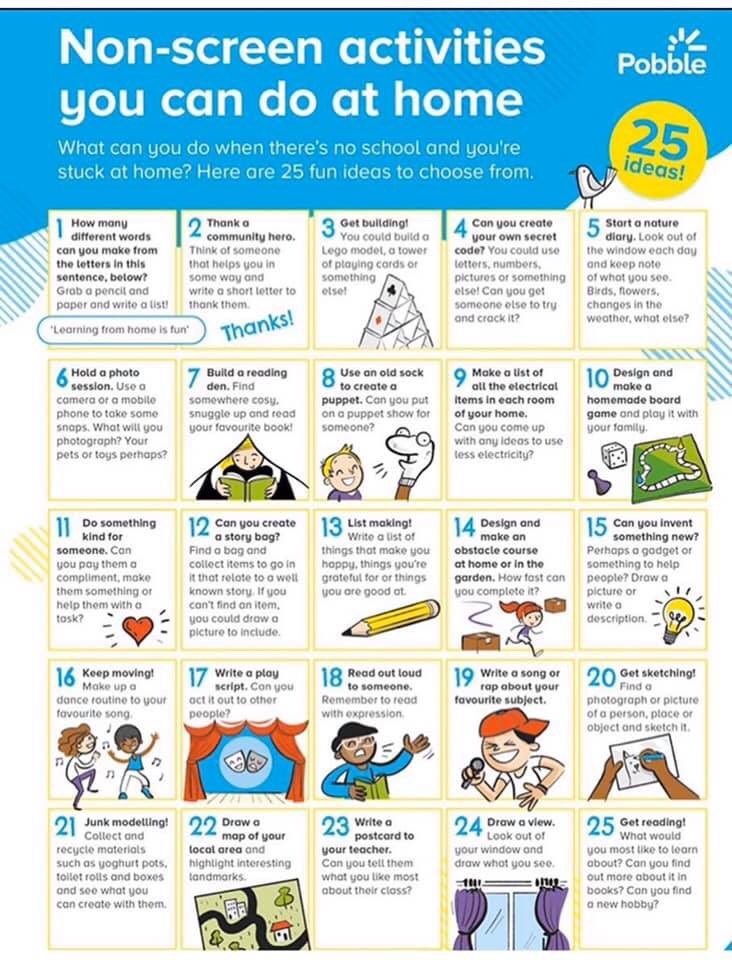 Some great activities when you need a break from all the screen time!