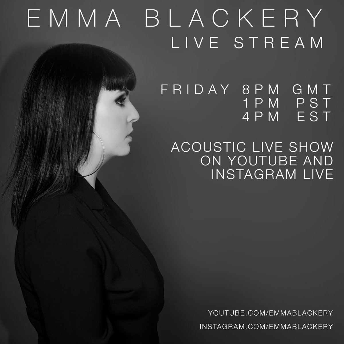 emmablackery's tweet photo. (look at me being all serious n shit)

For the first time in A LONG TIME I'm going to do a little acoustic live stream playing your faves from past and present! It'll be fun, I promise... 👀

I'll be live on both my YouTube channel and my Instagram tomorrow night at 8PM! https://t.co/zz5LpzS0gN