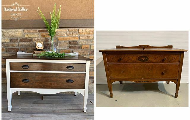 WWillowDesigns's tweet photo. I’m itching to get new pieces finished but here’s one more before and after for now .
.
.

#weatheredwillowdesigns #transformation #refinishedfurniture #beforeandafter #diamondintherough #antique #sideboard #buffet #twotone #anniesloanchalkpaint #farmhouse #newlook https://t.co/4sIpPCCWdg