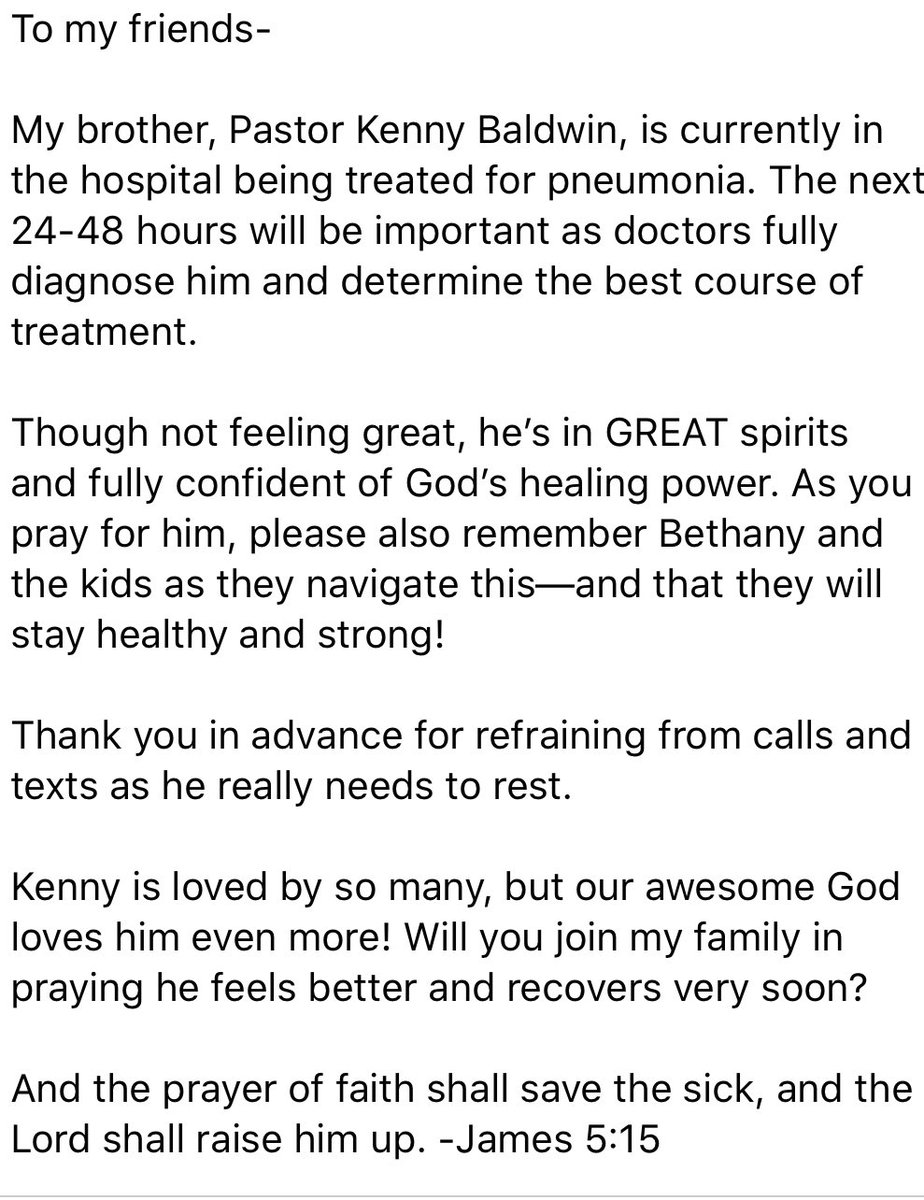 Prayer for Pastor Kenny Baldwin!