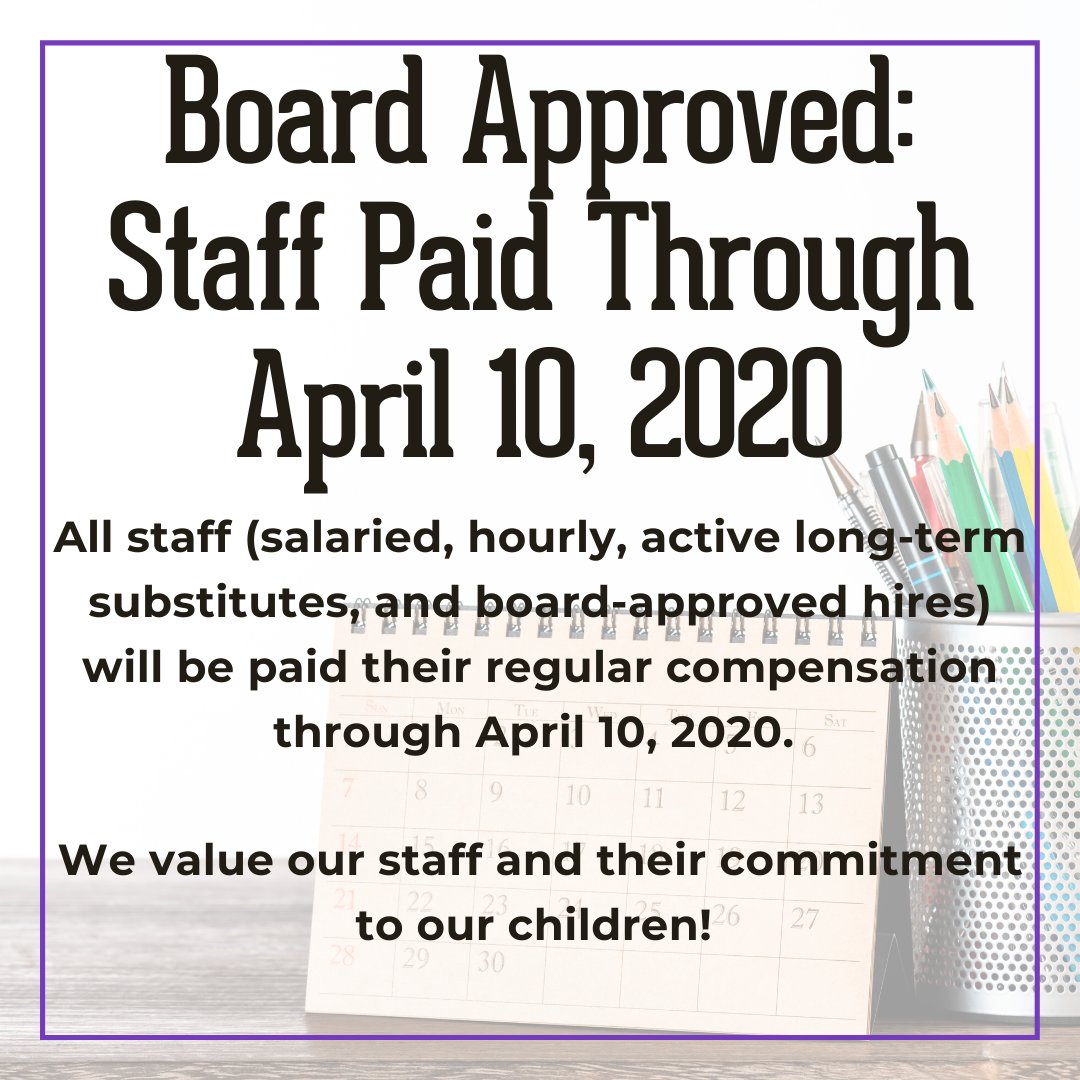 JohnstonCSD's tweet photo. The board has voted to approve pay for all employees through the four-week closure. Thank you, board members! https://t.co/NrUlaEbesT