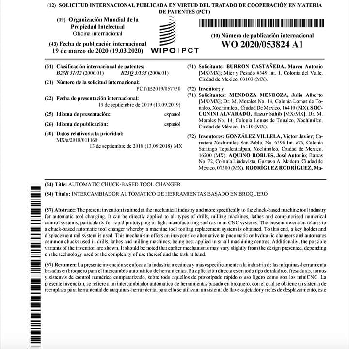 protegetuinven's tweet photo. Después de un largo proceso de gestión internacional, por fin se publicó nuestra primera solicitud de patente Internacional vía PCT. El principal mérito lo tienen el grupo de inventores liderados por el Dr. Julio Alberto Mendoza Mendoza, Aero Bot, en hora buena felicitaciones!!! https://t.co/1hoAGefJWY