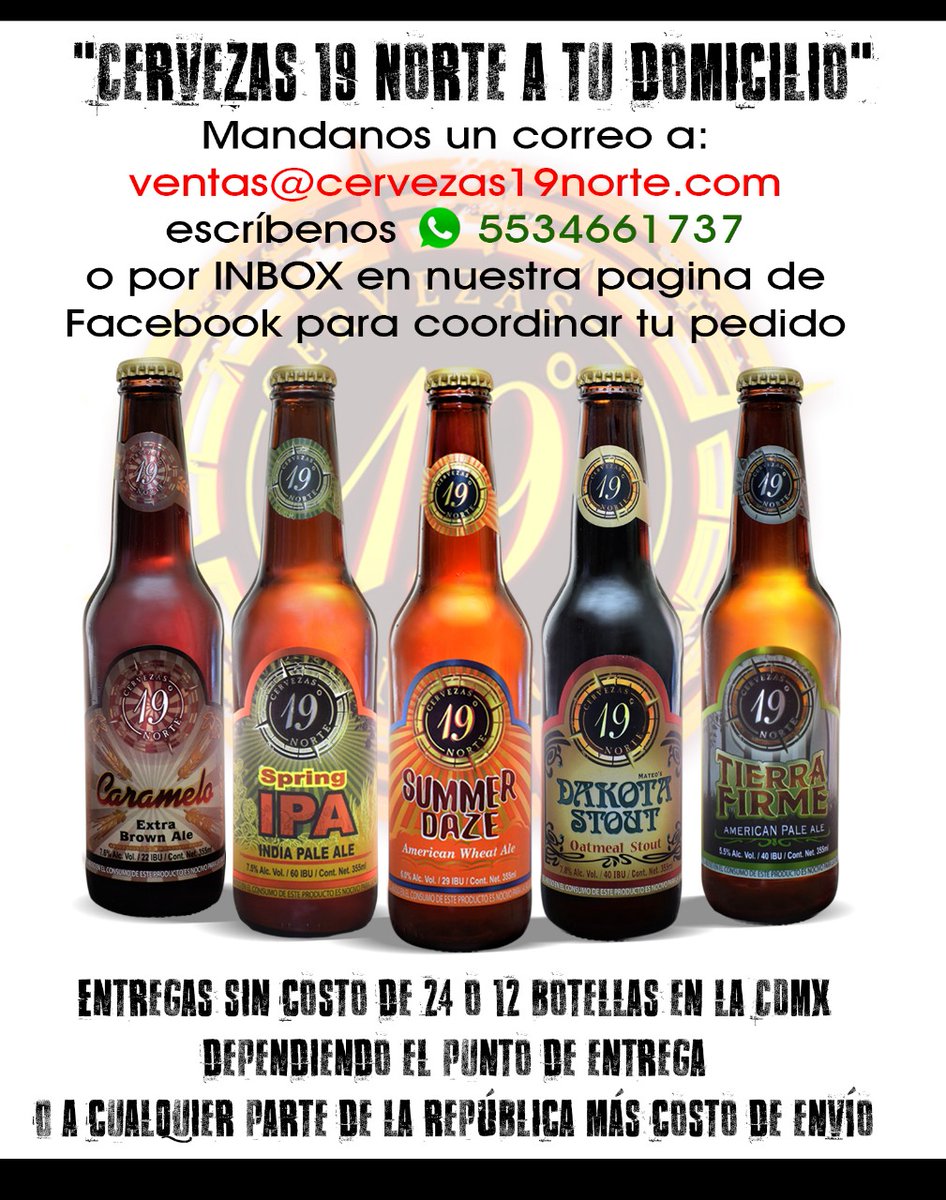 Cervezas19Norte's tweet photo. La situación se esta poniendo difícil en México y necesitamos salir adelante y apoyarnos....por tal motivo nosotros te mandamos las cheves a domicilio, escríbenos y coordinamos tu pedido sin salir de casa.

#COVID19 #cuarentenatotal #coronavirus #yomequedoencasa #COVID19mexico https://t.co/SBItjEFdAB