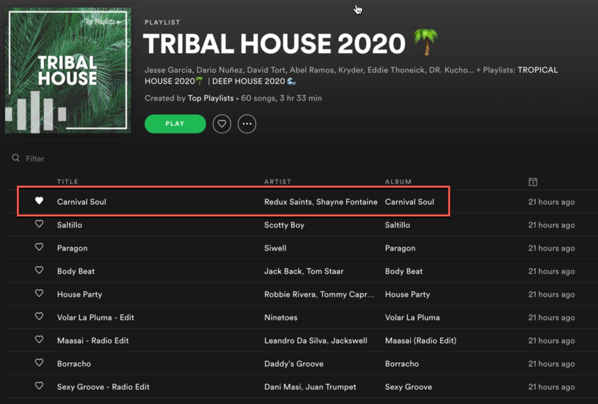 ReduxSaints's tweet photo. Massive thanks to @Topplaylists for adding my recent @toolroomrecords Miami 2020 release "Carnival Soul" to their Tribal House 2020 playlist!
Download // Stream:
https://t.co/l9ej3X9FQh
#toolroomrecords #reduxsaints #topplaylists https://t.co/OC0HDVGkes