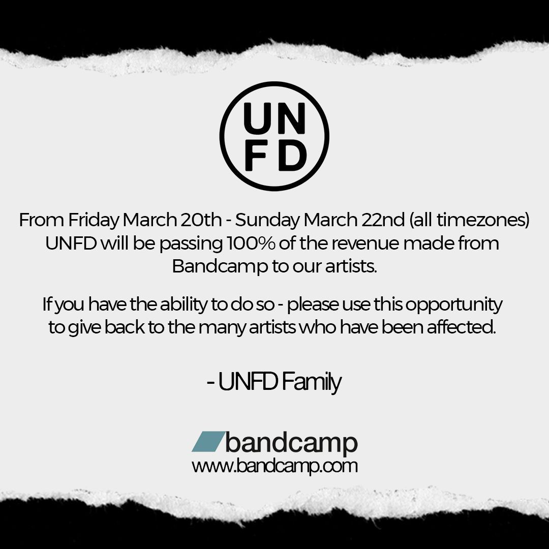 unfdcentral's tweet image. From now until Sunday March 22, UNFD will be passing on 100% of the revenue made from Bandcamp directly to our artists, with any money received in that time paid out as quickly as we can.
Shop the catalogue @ unfdcentral.bandcamp.com