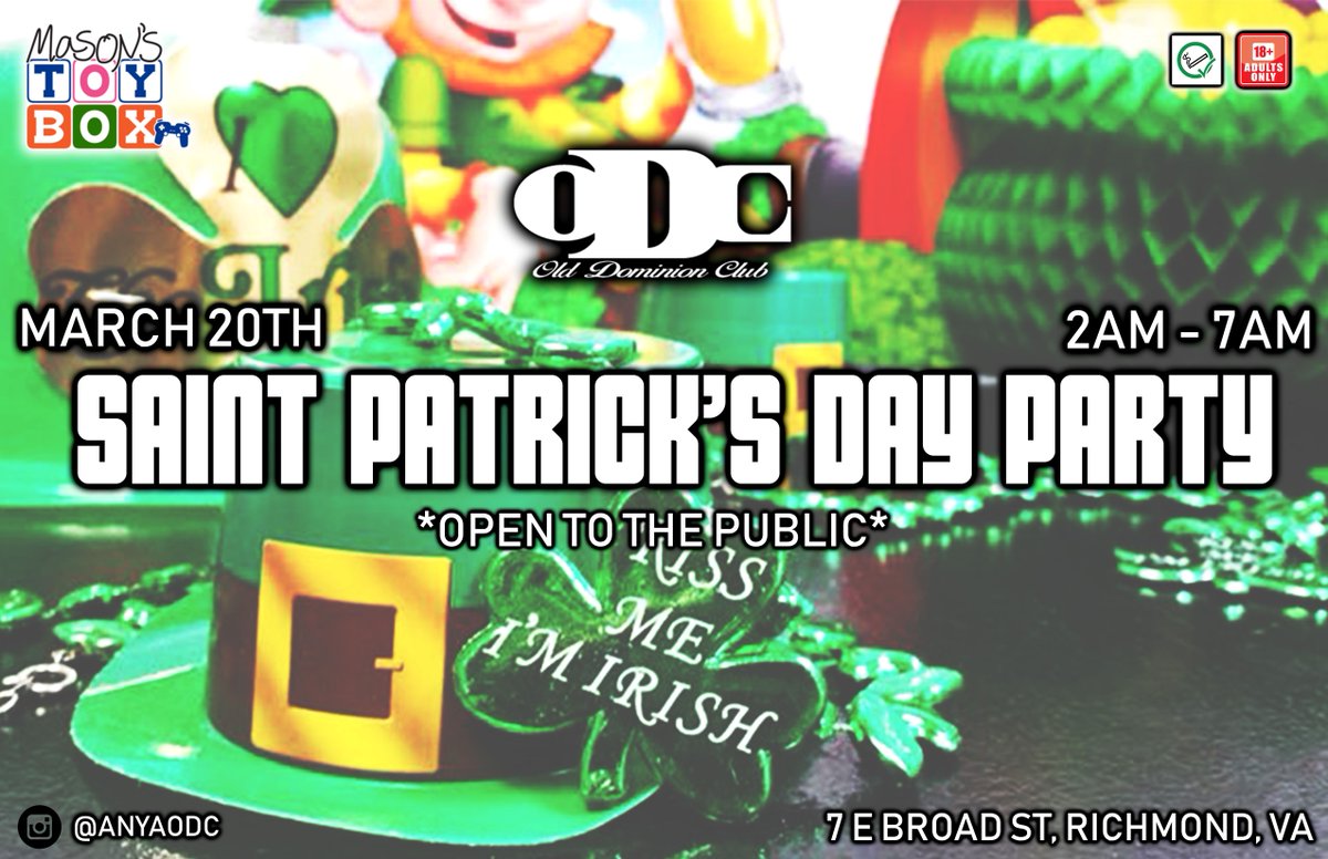 PurePleasureVA_'s tweet photo. Tomorrow night check out ODC’s Saint Patrick’s Day OPEN TO THE PUBLIC event.  #odc #odcafterhours #afterhours #nightlife #stpatricksday #stpattysday #stpatty https://t.co/x1XU9tRTNf