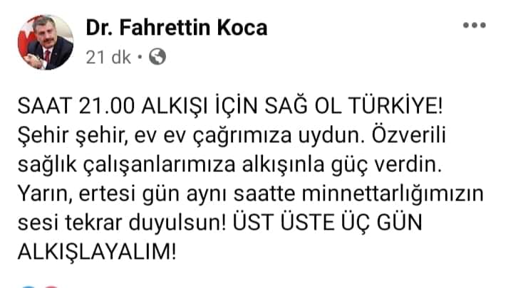 #SağlıkcılarınıAlkısla
Başta Sağlık Bakanımız sayın Dr. Fahrettin Koca olmak üzere bütün Saglık camiamızı cani gönülden alkışlıyorum. Rabbim bedeninize sağlık sihhat versin.Rabbime emanetsiniz. Türkiye 🇹🇷 sizinle gurur duyuyor. 🚑 💉🌹
