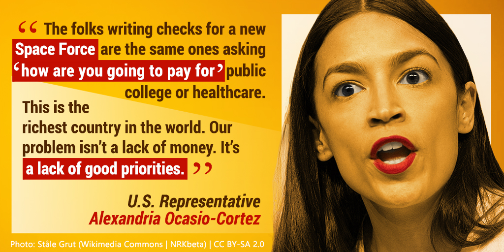 DTMICNow's tweet image. Wise words from @AOC on our priorities as a nation. We are funding war over human needs, to our own detriment. #DropTheMIC