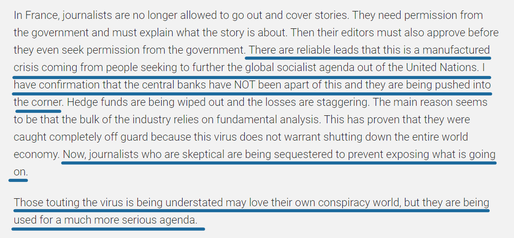 You have to be very discerning in the conspiracy world, bc it's rife w paranoid people. One of the most discerning, well-connected & truthful people is Martin Armstrong, of whom a documentary, "The Forecaster," was made. What he's gathering on coronavirus:  https://www.armstrongeconomics.com/international-news/disease/the-wong-conspiracy-the-virus-is-the-bait/