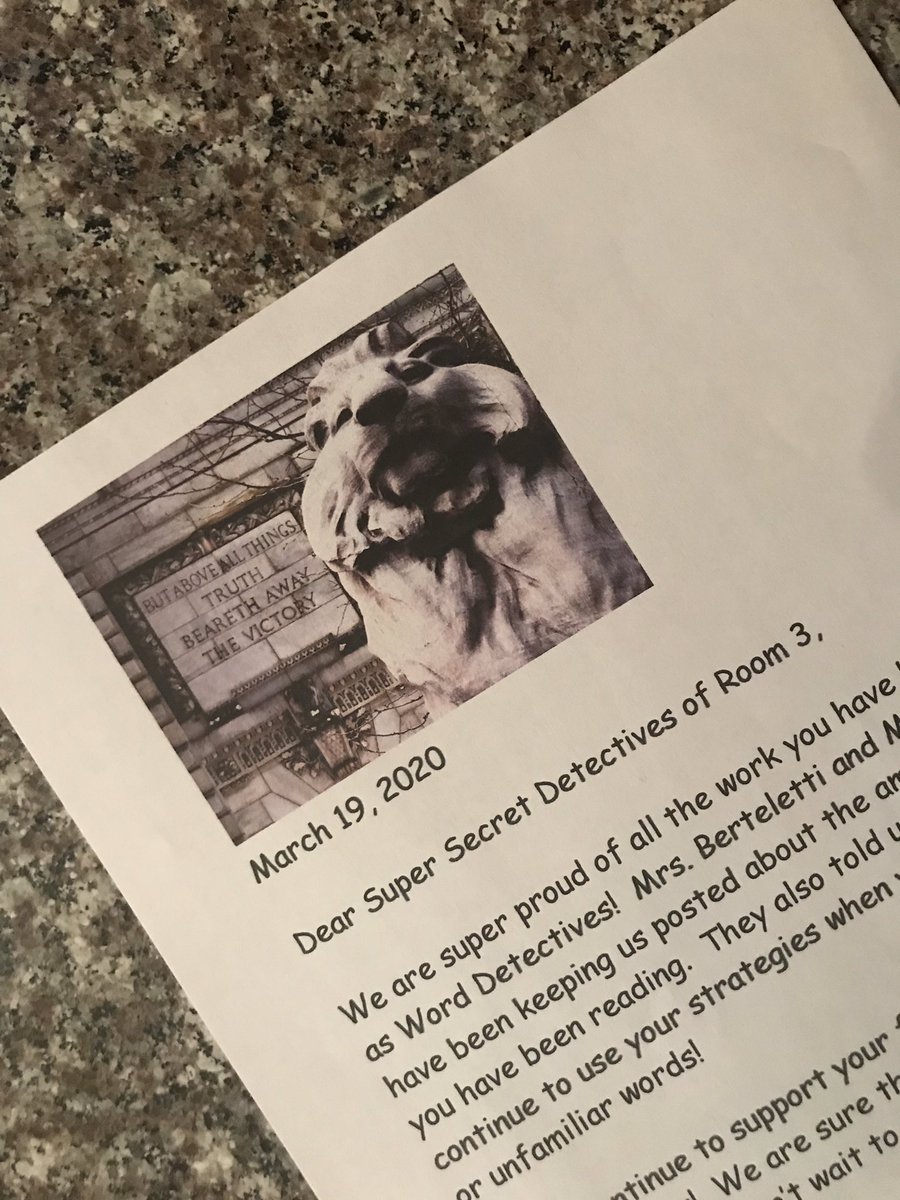 laurie_higgins5's tweet photo. Our Ss are so invested in the Super Secret Detective Agency (SSDA)!  We sent them a letter from the SSDA to remind them how amazing they are! BTW, they believe the headquarters is at the NYPL, hence Fortitude!  @TCRWP @KBerteletti @nypl https://t.co/9chHMkmgPK