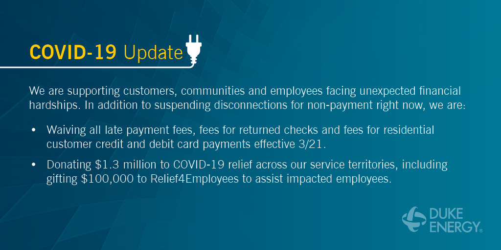 DukeEnergy's tweet image. An important update regarding #COVID19. Learn more: spr.ly/60161t3Zi.